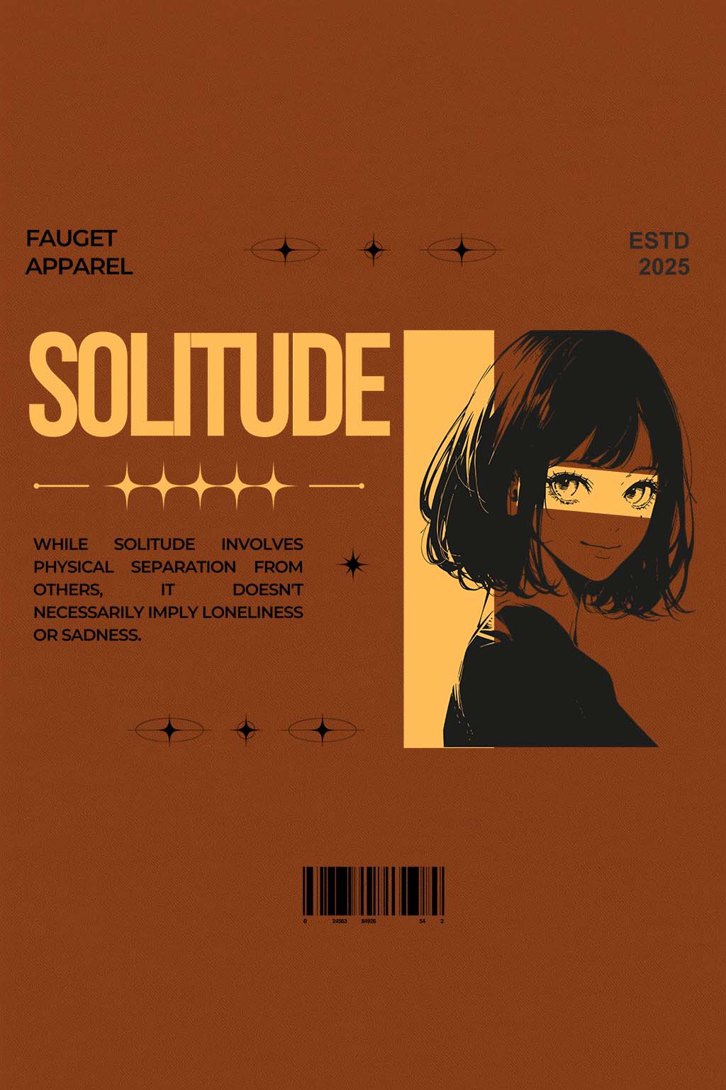 Solitude anime girl print design used on the back of brown oversized cotton t-shirt for women