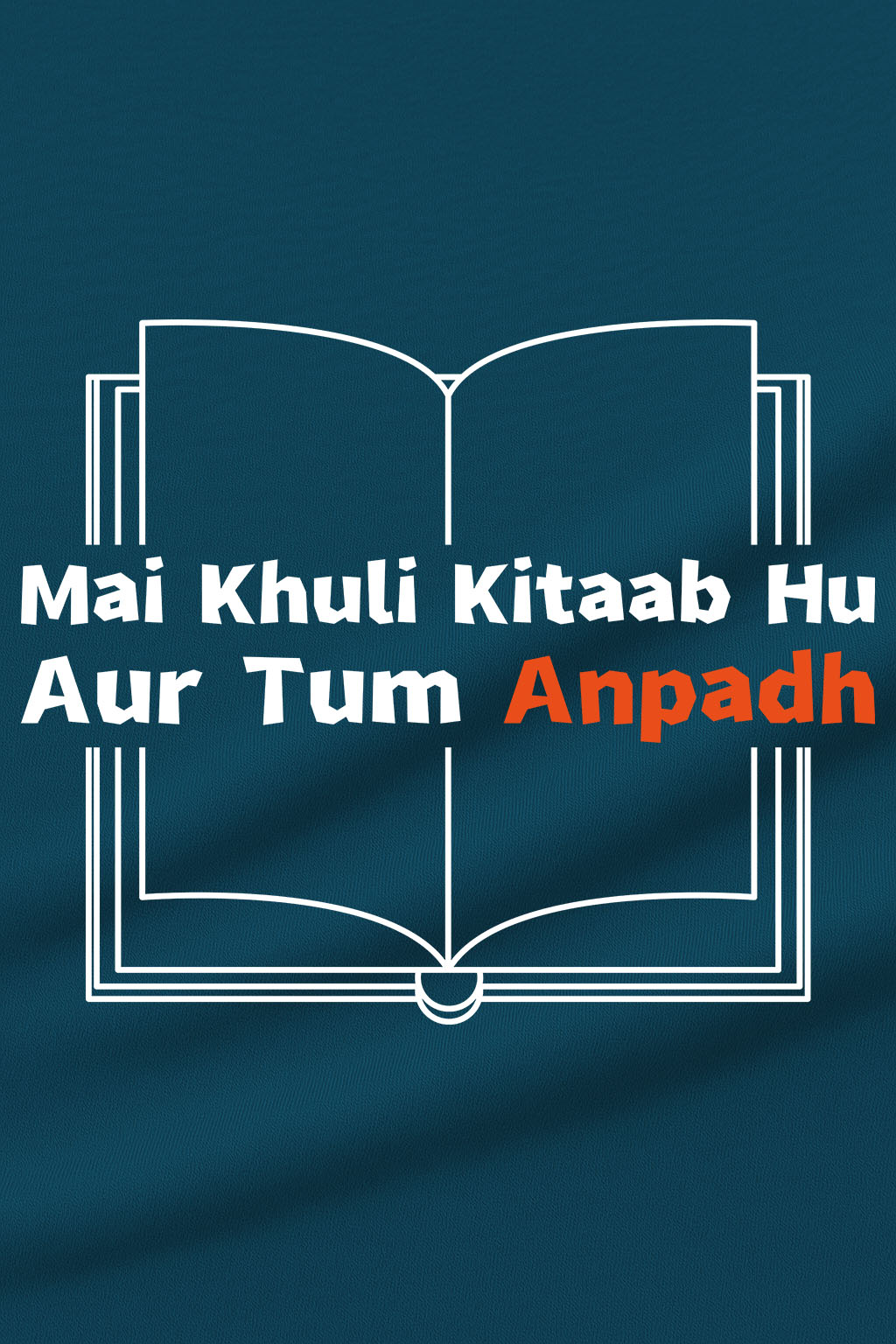Front design print – Mai Khuli Kitaab quote with book graphic