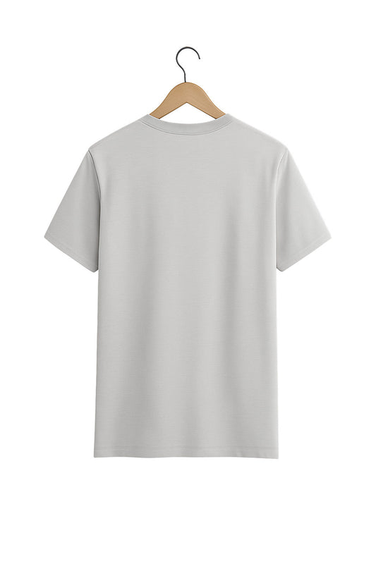 Back side of BANKAZ unisex grey sarcastic Independence Day T-shirt in regular fit