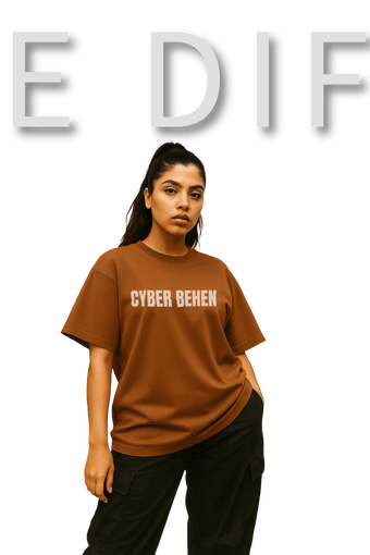 gen-z girl wearing brown oversized t-shirt