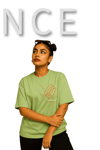 gen-z girl wearing green oversized t-shirt